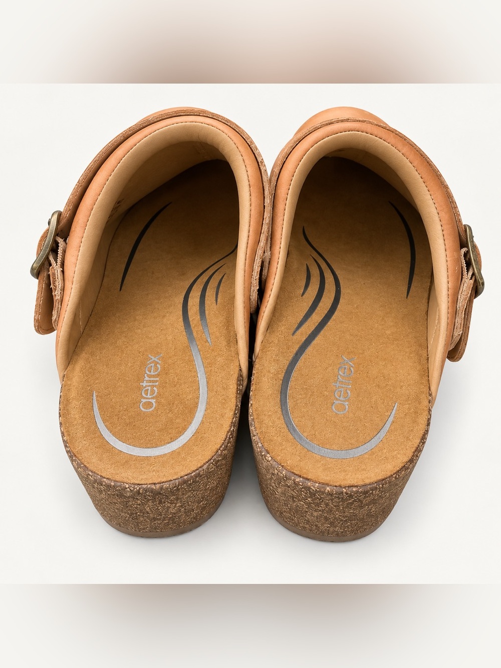 Aetrex Beckie Tan Genuine Leather Clogs Mules Buckle Women’s US 8.5 EU 39 - Picture 4 of 6